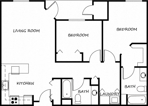 Floor plan for 2 beds, 2 baths, 1025 sqft